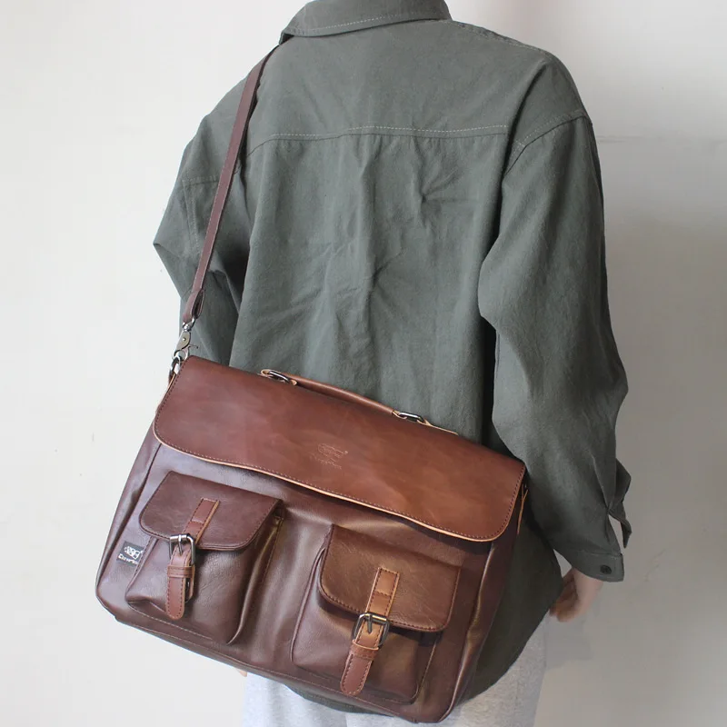 Single Shoulder Bag Men's Trendy Casual Large Capacity Crossbody Bag Youth Men's Portable Retro Briefcase Commuting Bag For Man