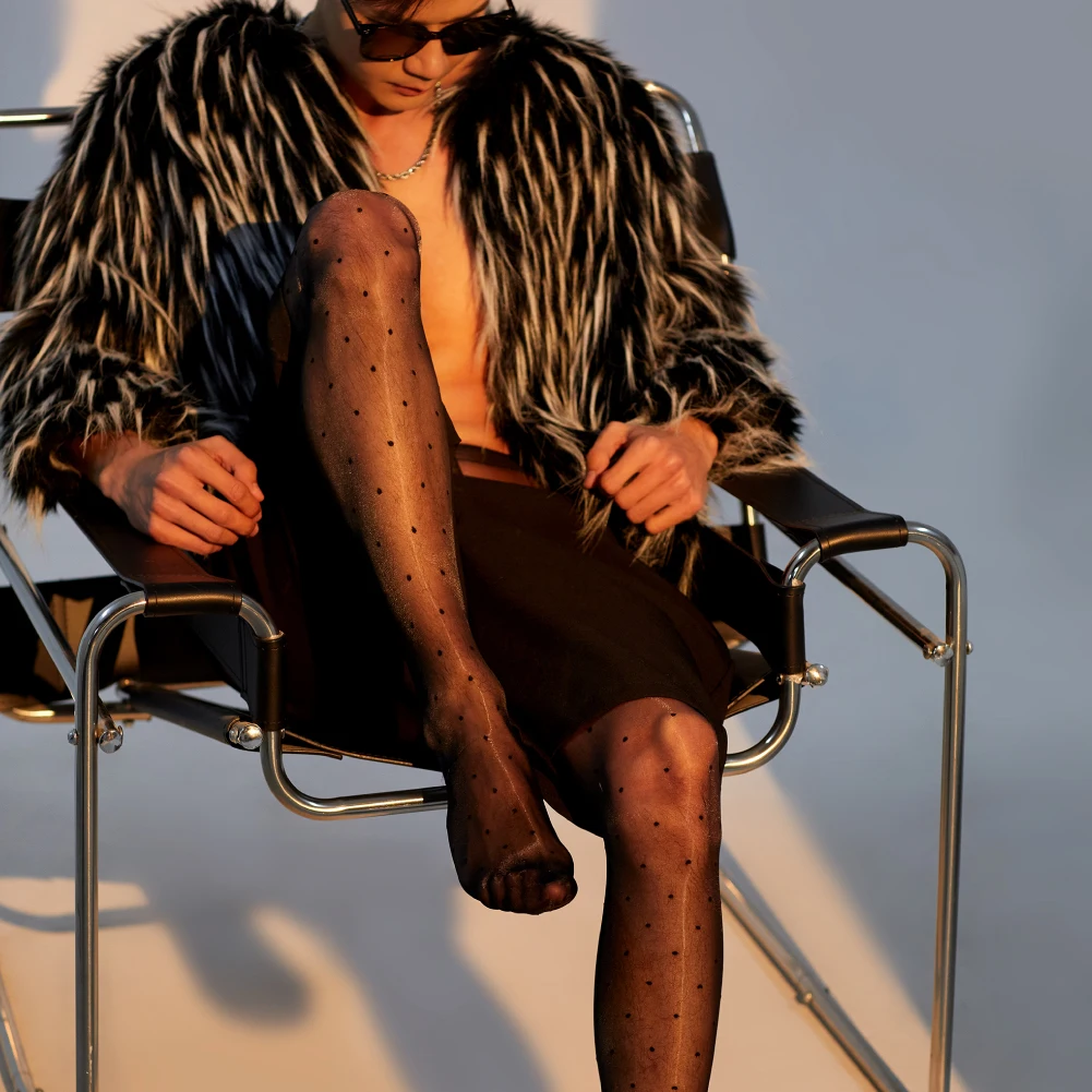 Мужские Бесшовные колготки в горошек