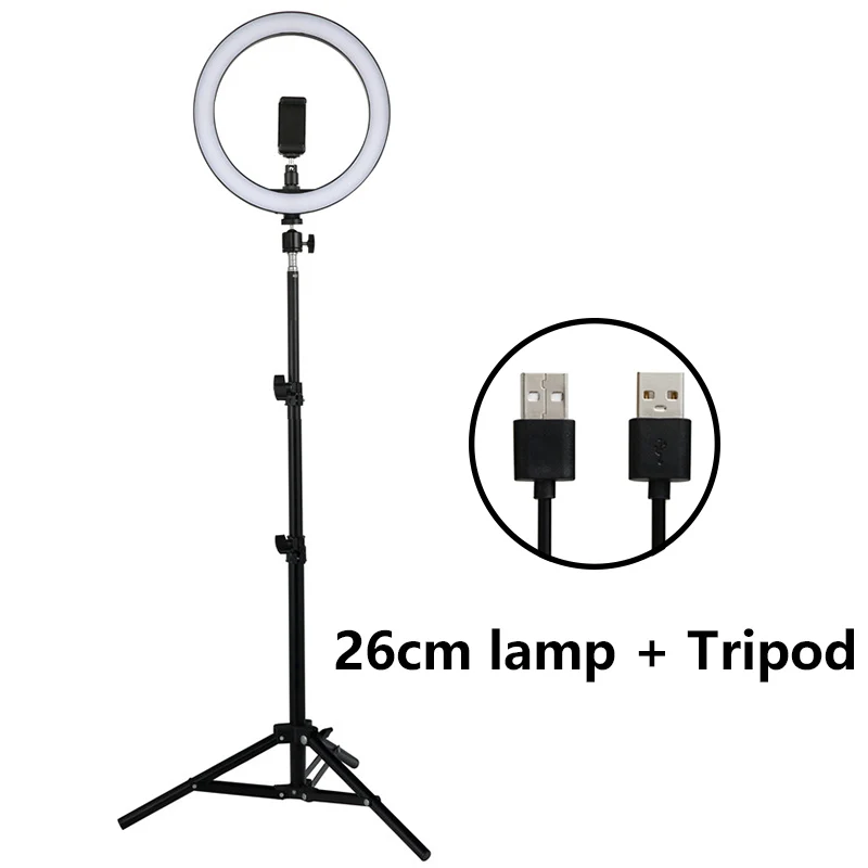 

44-110cm LED Selfie Ring Light Photography RingLight Phone Stand Holder Tripod Circle Fill Light Dimmable Lamp Trepied