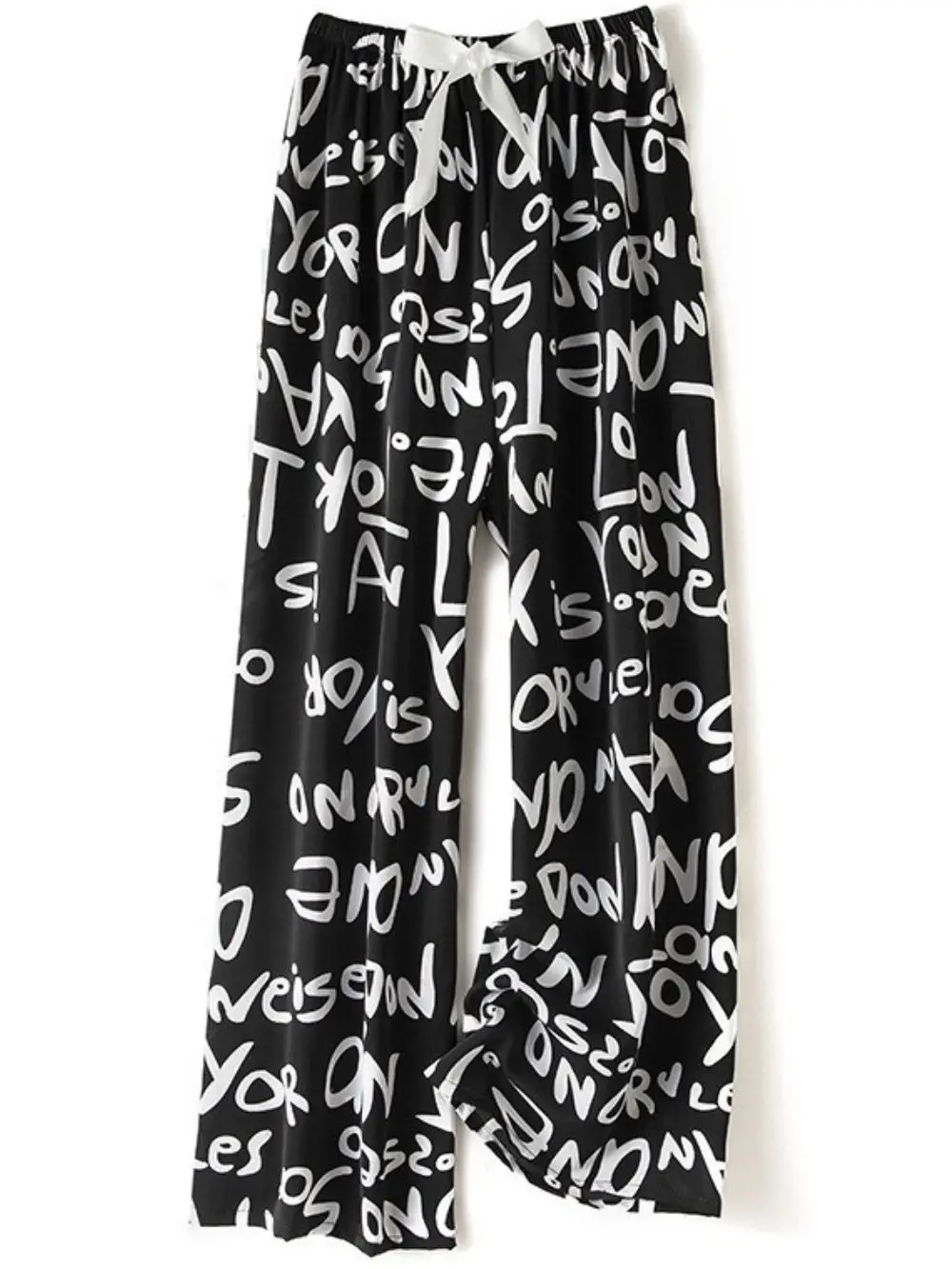 

Ladies Loose Sleep Bottoms Pants Summer Ice Silk Print Pattern Wide Leg Homewear Elastic Waist Beach Pants Loungewear ouc1023
