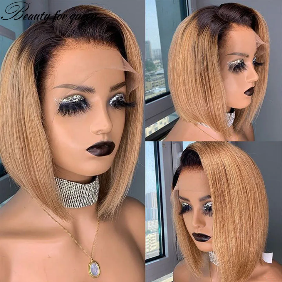 

Short Bob Lace Front Human Hair Wigs For Black Women With Baby Hair Colored 150Density Transparent Lace Frontal Wigs Pre Plucked