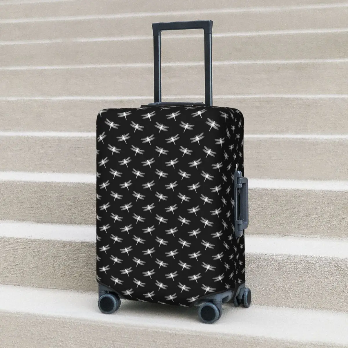 

Dragonfly Print Suitcase Cover Black and White Business Protector Vacation Fun Luggage Accesories