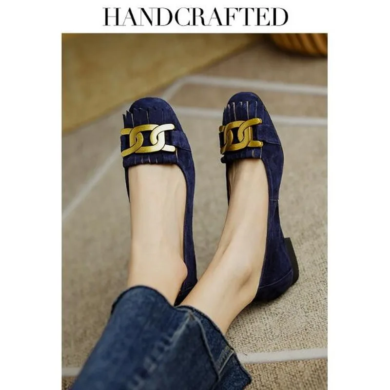 Женские туфли в стиле ретро с бахромой и квадратным носком Мокасины мягкой