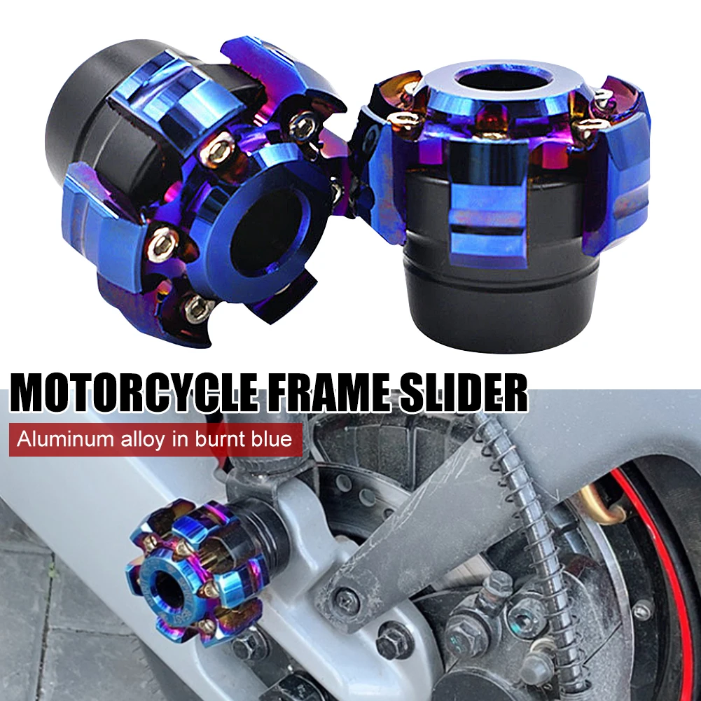 

1Pair Motorcycle Frame Slider CNC Aluminum Alloy Anti Collision Cup Front Fork Slider Crash Pad Motorbike Protector Burnt Blue