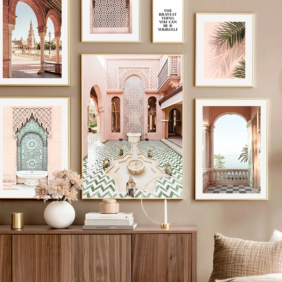 Northern Art Wall Poster Europe Moroccan Door Church Banana Leaf Quotes Canvas Painting Living Room Home Decoration Cuadros |