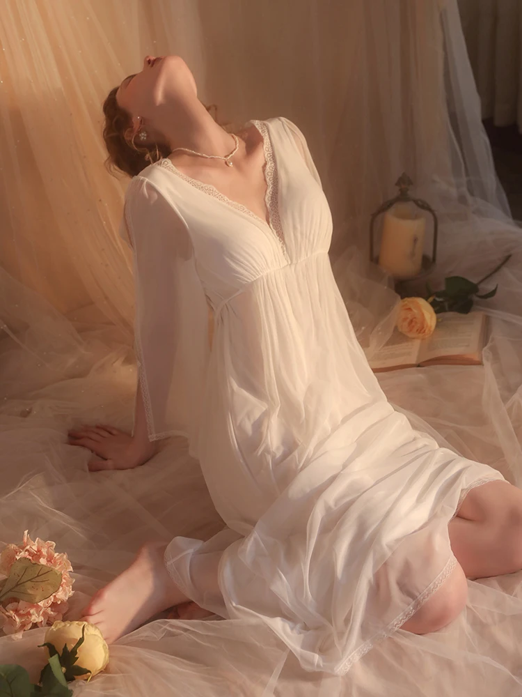 Women Pajamas New Sexy Solid Color Mesh Bra Pad Nightwears for Ladies Backless Long Nightdress Female Nightgown Women Home Wear