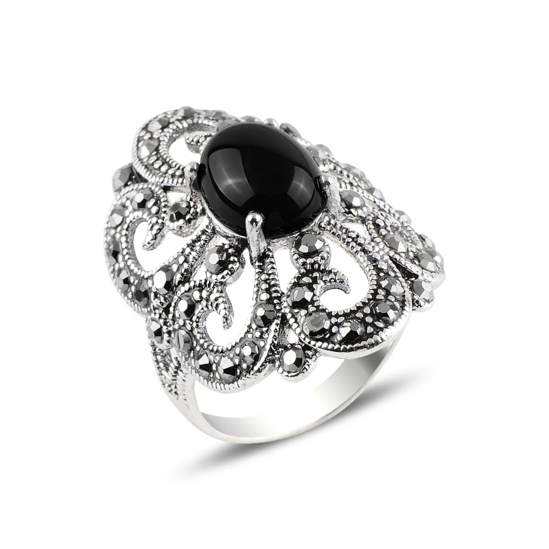 

Серебро 925 пробы из оникса и марказит кольцо