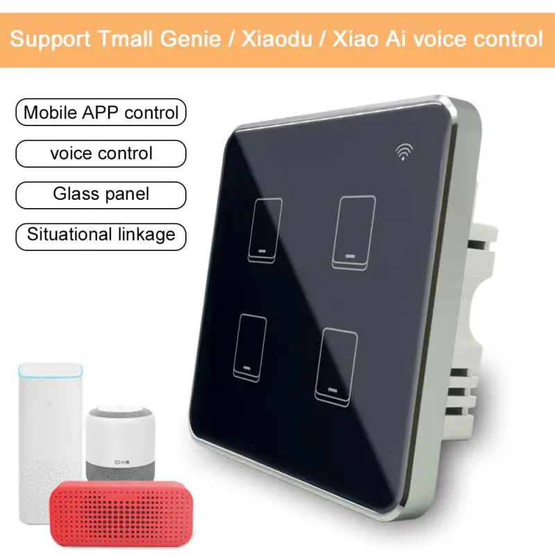 

Умный сенсорный выключатель с голосовым управлением, Wi-Fi, 1/2/3/4 клавиш