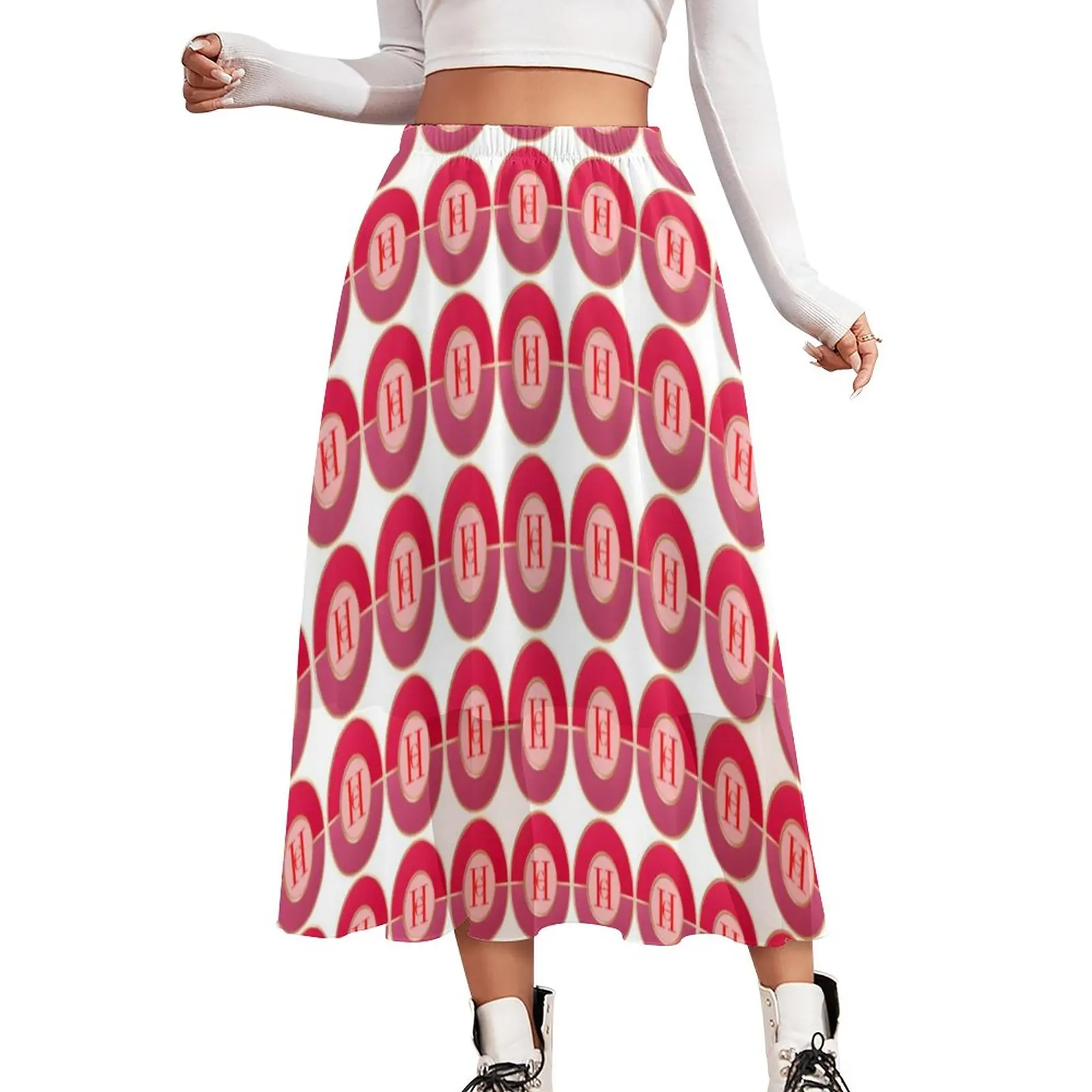 

Летняя женская пляжная одежда, новинка 2023, Свободная шифоновая Повседневная универсальная трапециевидная длинная юбка с принтом в стиле преппи для женщин
