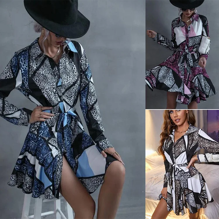 

2023 Women's long sleeve printed ruffle dress