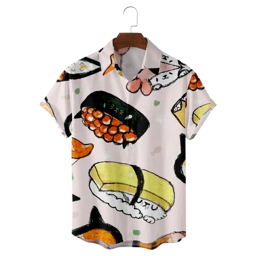 

sushi Print 3D Digital Printing Trend Loose Short-sleeved Shirt Men's Top