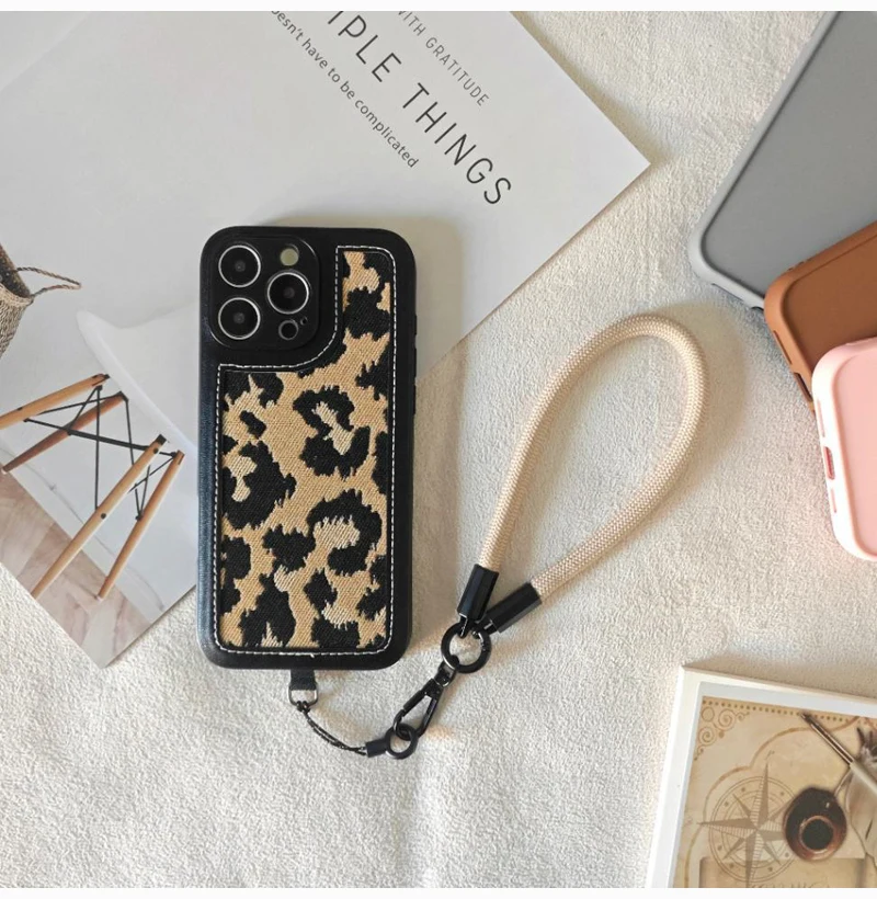 Фото Fashion Leopard Print Lanyard Series,All Inclusive Anti Drop,Lens Protection Phone Case For IPhone16,15,14 Plus,13,12,11 Pro Max №5