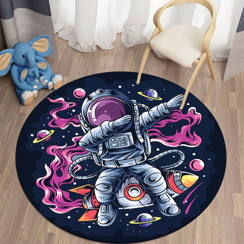 

Spaceman Round Rug Cartoon Round Carpet for Living Room Kids Room Astronaut Floor Mat Children Bedroom Soft Kitchen Area Rug