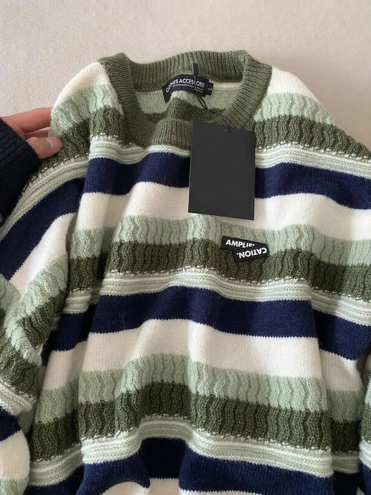

Men Long Sleeve Knitted Jumper Sweaters Women Hip Hop Striped Streetwear Harajuku 2022 Autumn Fashion Casual Pullovers Outwear