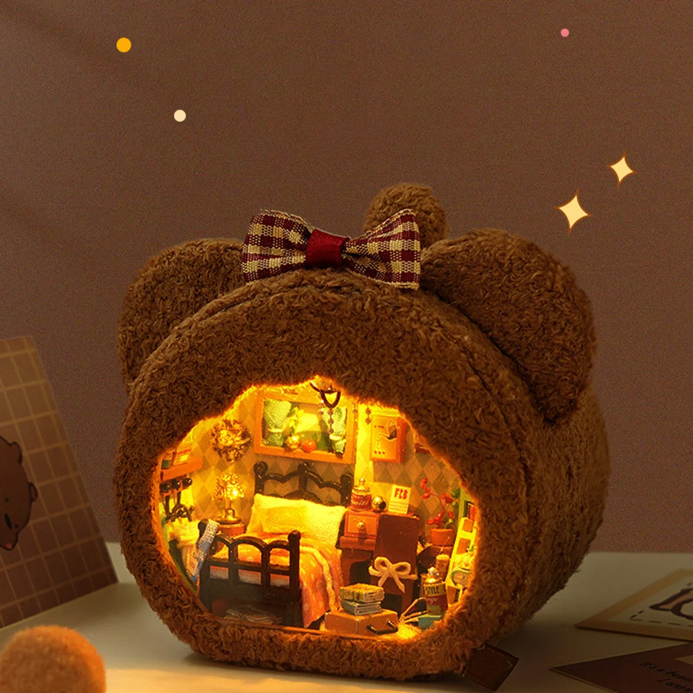 

Семейная деревянная пластиковая миниатюрная деревянная конструкция «сделай сам» с батарейкой-кнопкой, сборные игрушки для украшения игр