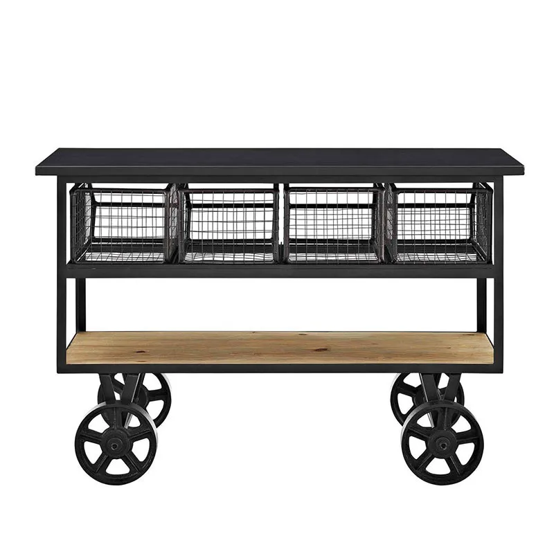 

XL Wrought Iron Solid Wood Vintage Dining Car Trolley with Wheels Dining Tray Cart Drinks Trolley Sideboard Cabinet