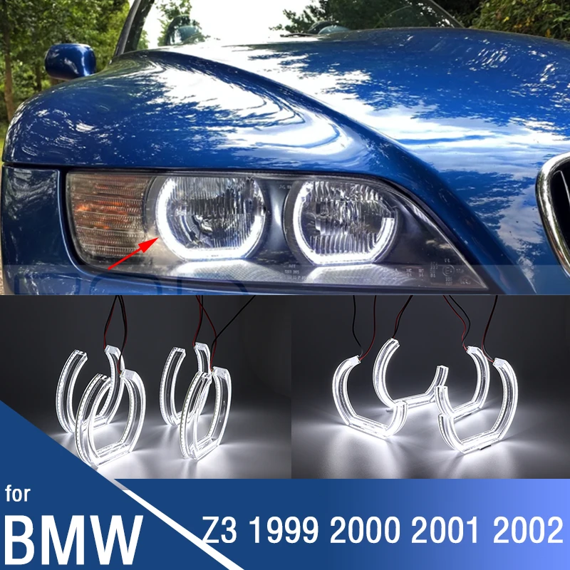 for BMW Z3 1999 2000 2001 2002 DTM Square Bottom 6000K WHITE LED Angel Eyes daytime running Light