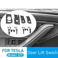 14pcs for tesla model 3 y 2017 2022 car window lifter door switch button carbon fiber stickers auto stock decorate covers