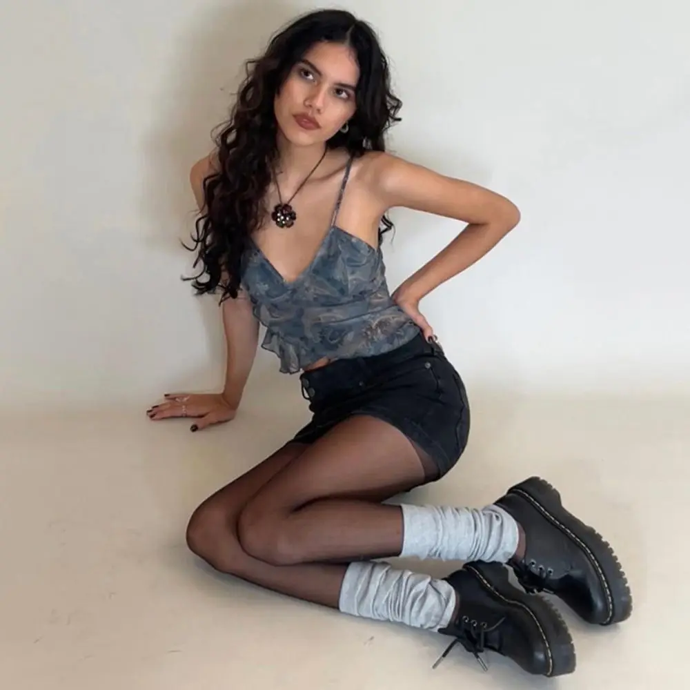 Сетчатый сетчатый прозрачный жилет с принтом на подтяжках v-образным вырезом без