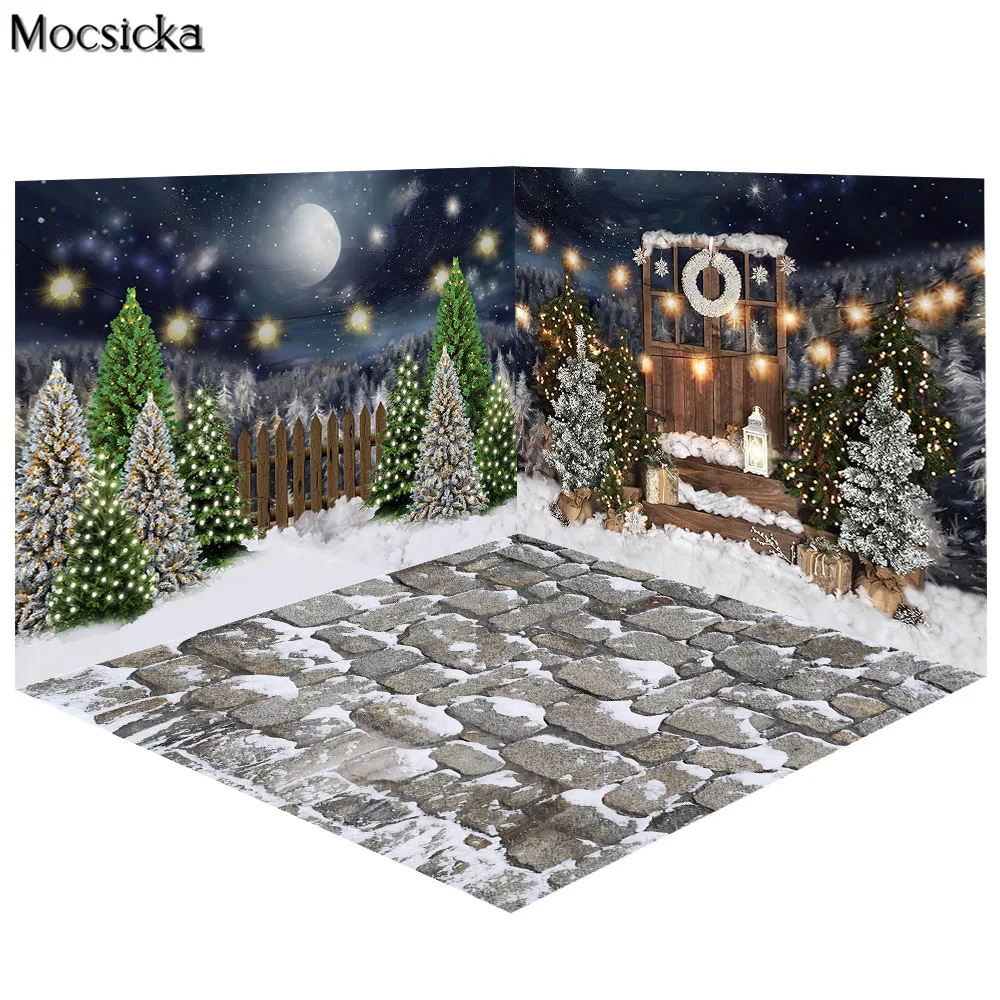 

Фон для фотосъемки с рождественскими комнатами Рождественская елка деревенская деревянная дверь Зимний снег праздник дети семейный портрет фото фон