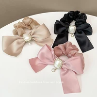 luxury rhinestone bow elastic hair bands scrunchies women girls summer pearl hair tie rope wedding fashion hair accessories 2022
