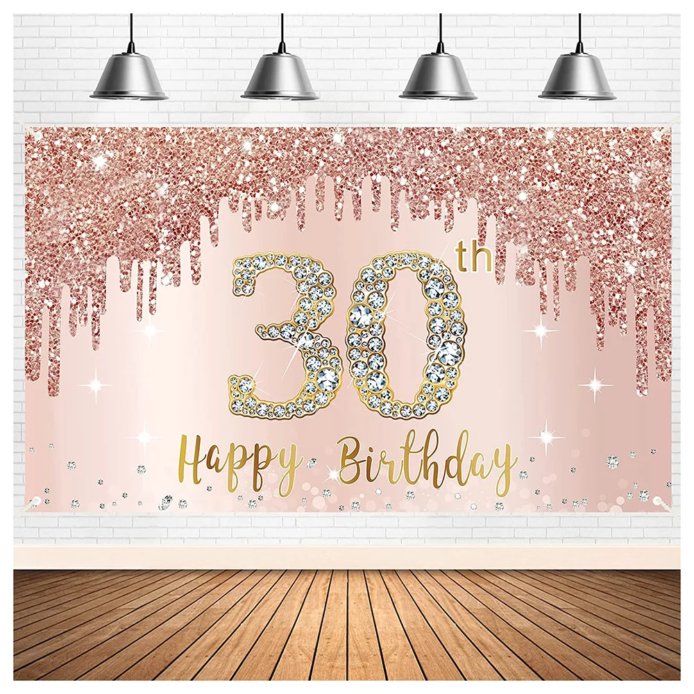 

Happy Birthday Backdrop Party Banner Pink for Girls Woman 21th 30th 40th 50th 60th Photography Background Sequin Curtain Diamond