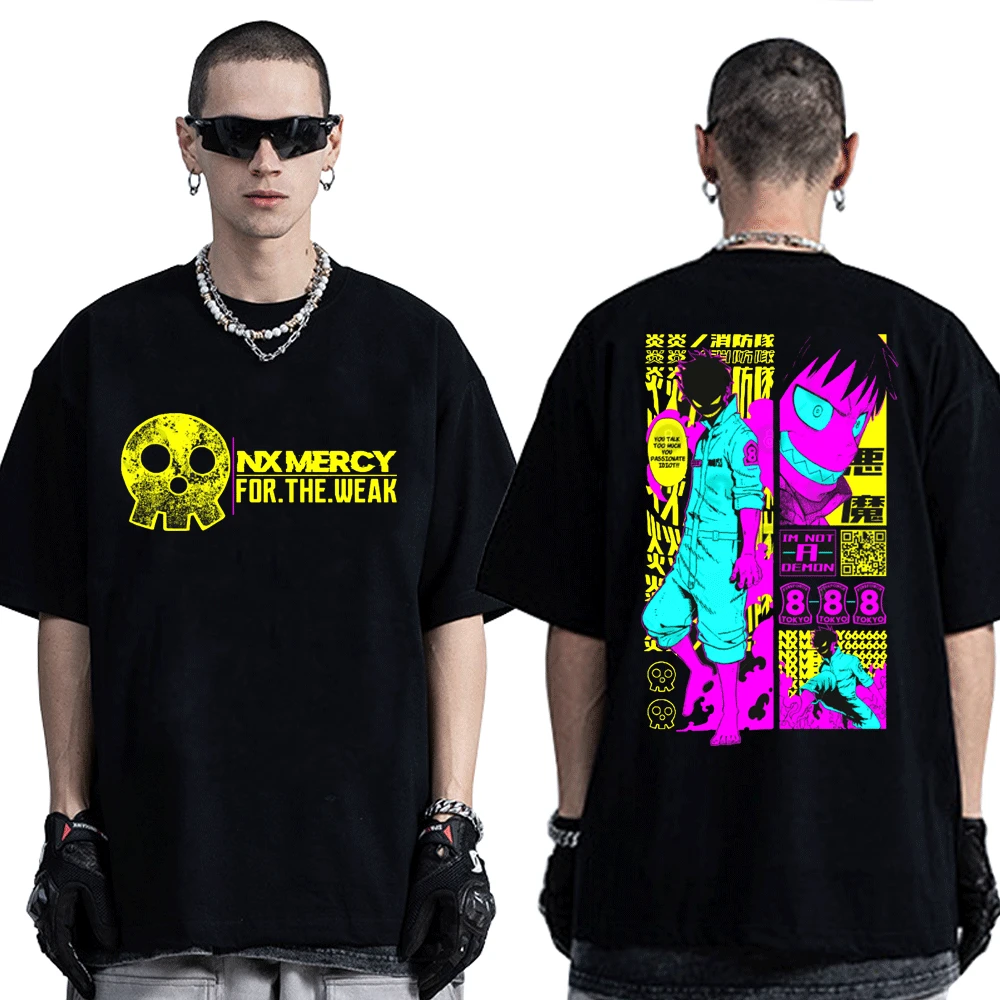 

Japanese Anime Fire Force Shinra Kusakabe Double-sided Print T Shirt Manga Graphics T-Shirts Men Women 100% Cotton Tee Shirt Top