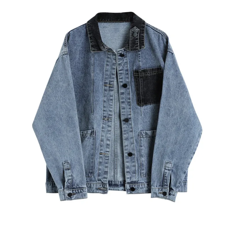 

Женская джинсовая куртка в стиле пэчворк, Асимметричная куртка с отложным воротником, винтажная уличная одежда, модная джинсовая куртка, новинка 2023