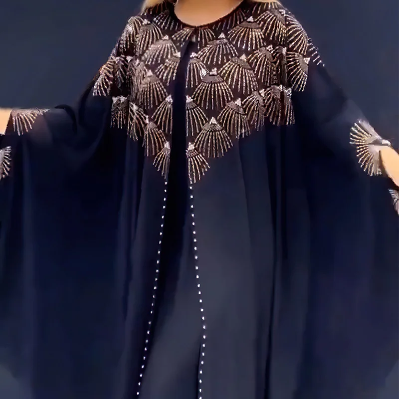 Plus Size Women Clothing Party Dresses Chiffon Heavy Industry Hot Rolled Diamond Beaded Robe Fashion Elegant Female Clothes