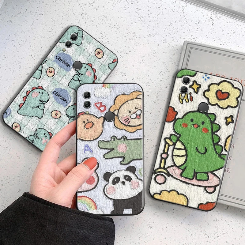 

Cute Cartoon Bear Oil Painting Phone Case For Huawei Honor 7A 7X 8 8X 8C 9 V9 9A 9S 9X 9 Lite 9X Lite 8 9 Pro Funda Back Black