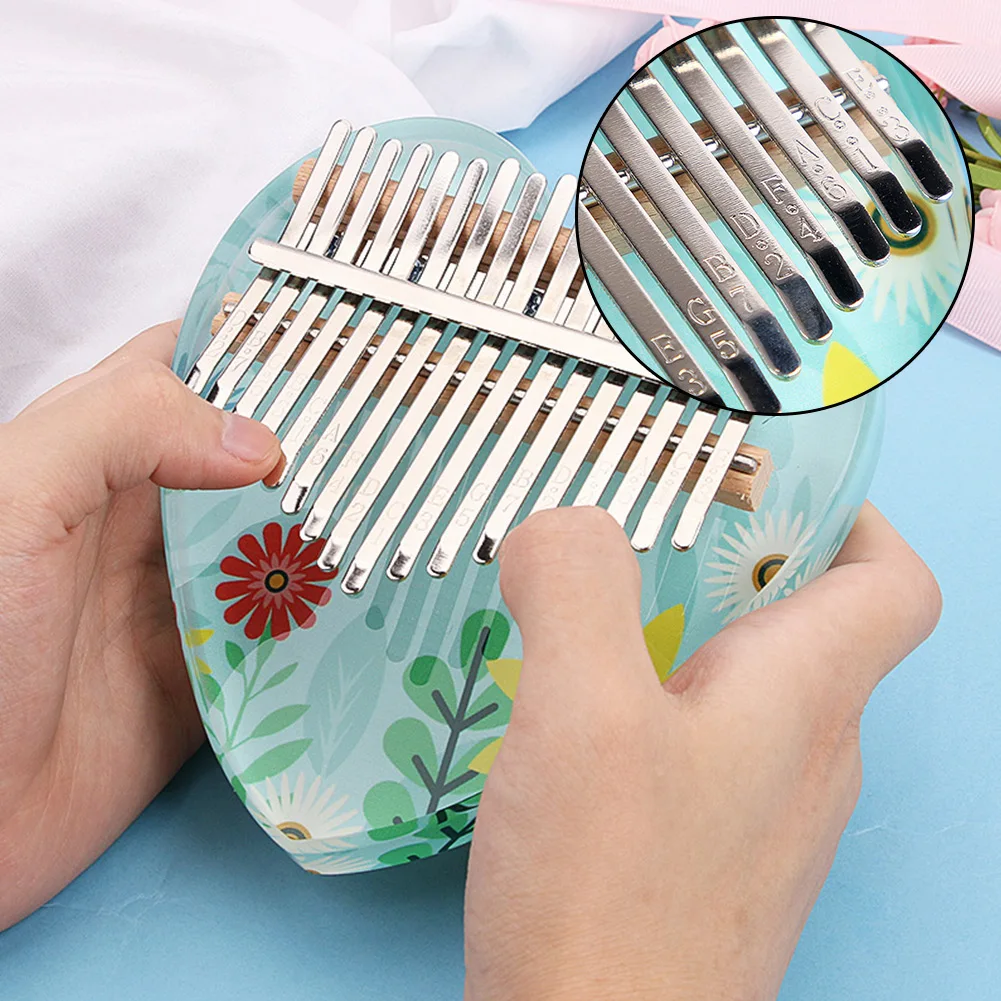 17 Keys Kalimba Finger Thumb Piano Acrylic Heart-Shaped Keyboard Musical Instrument Gifts For Kids Beginners With Accessories enlarge