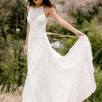 tixlear hippie white lace o neck beach bohemian wedding dress bride sleeveless illusion bridal gown women custom made cheap 2022
