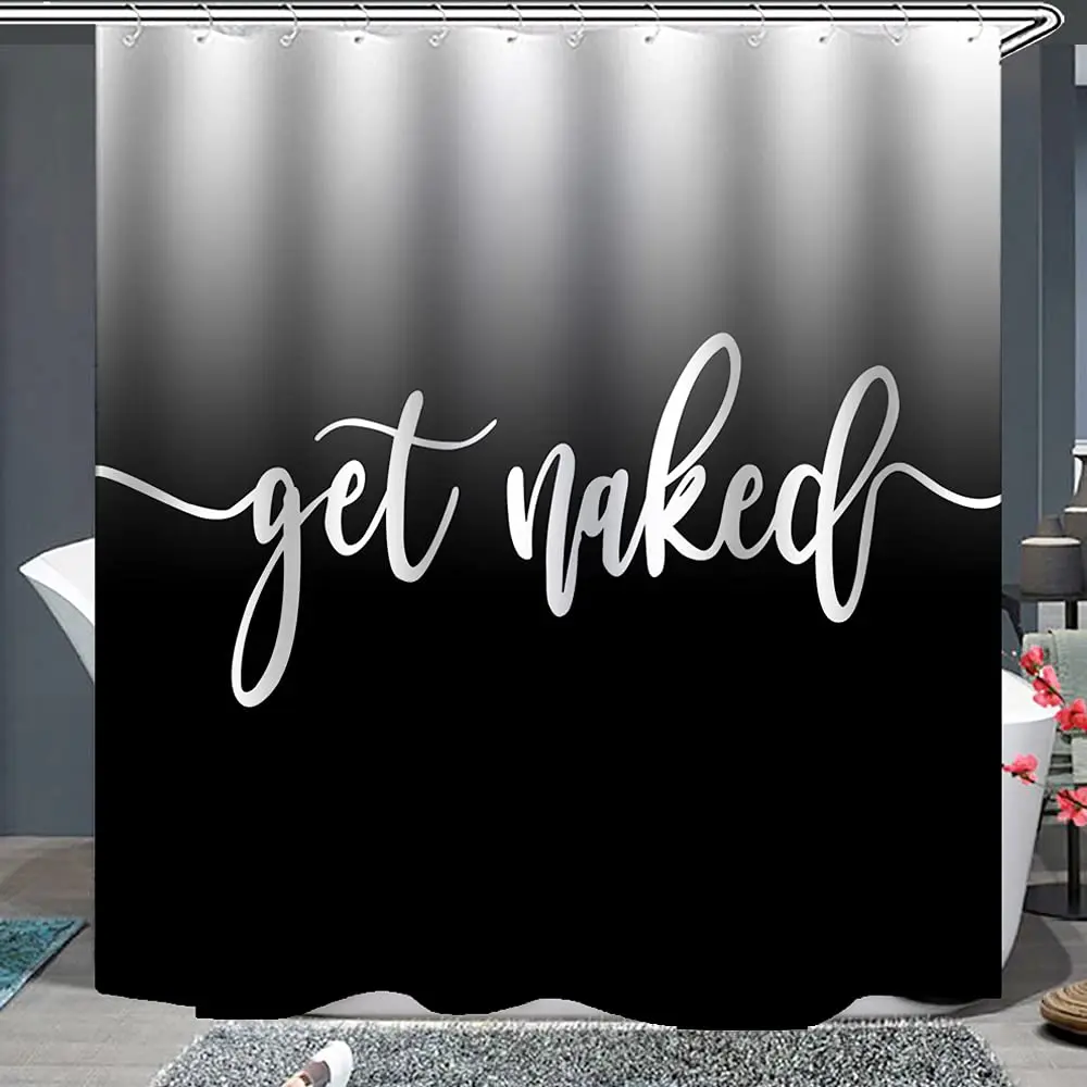

Get Naked Decor Shower Curtain White Art Words Beautiful Cool Waterproof Polyester Fabric Bath Curtain Hooks Large