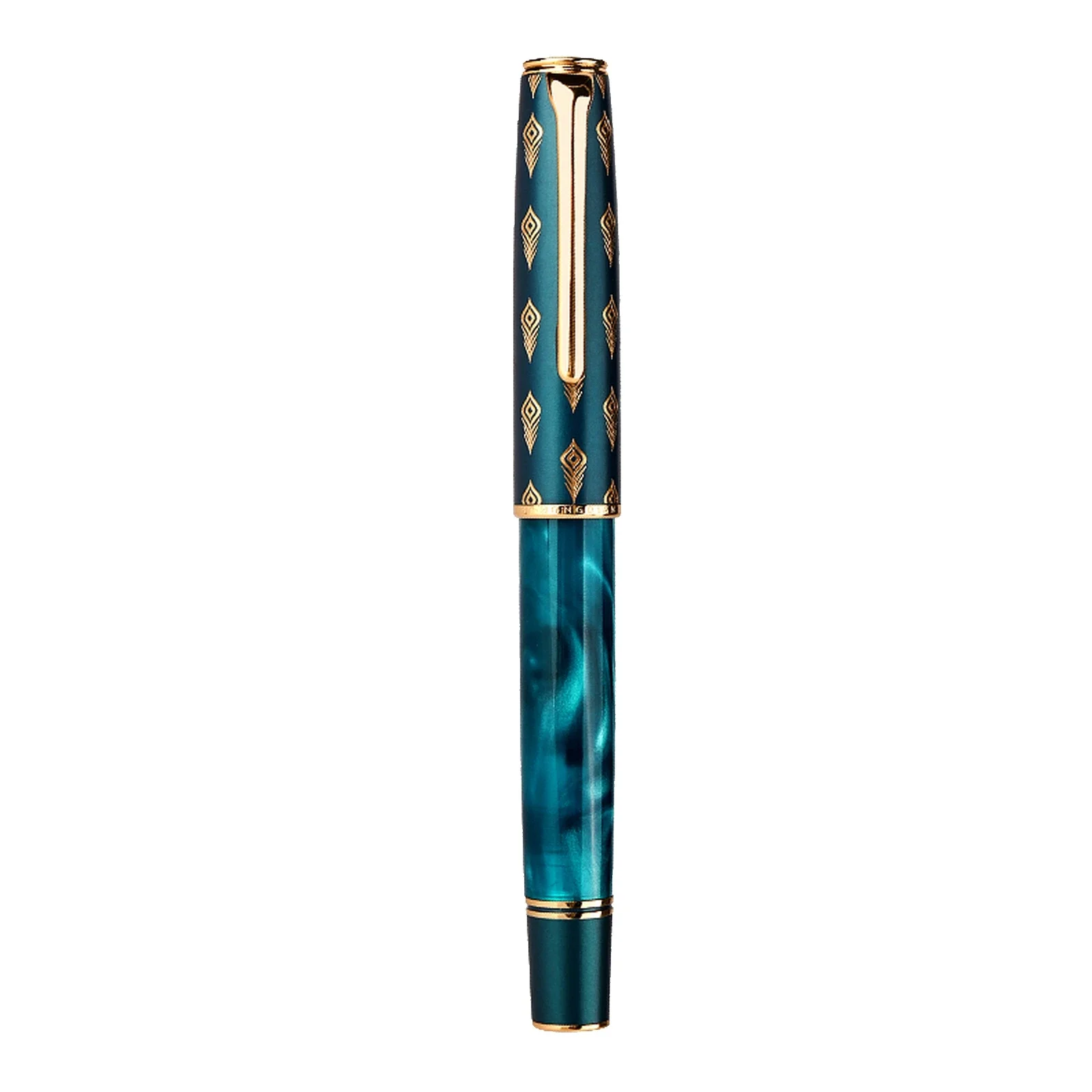 

Totem Office Pen Piston Peacock Beautiful Green Fountain Resin Ink Gift 0.4/0.5mm Writing Hongdian Smooth Cap Gray Pen /