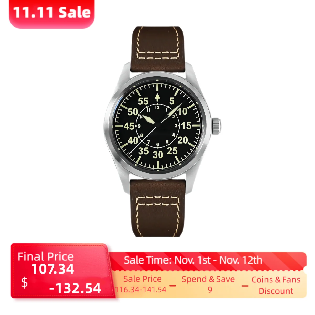 Скидка Часы-пилот San Martin YN55 Мужские автоматические, механические светящиеся наручные часы с сапфировым стеклом, в стиле ретро, для дайвинга, 20 бар