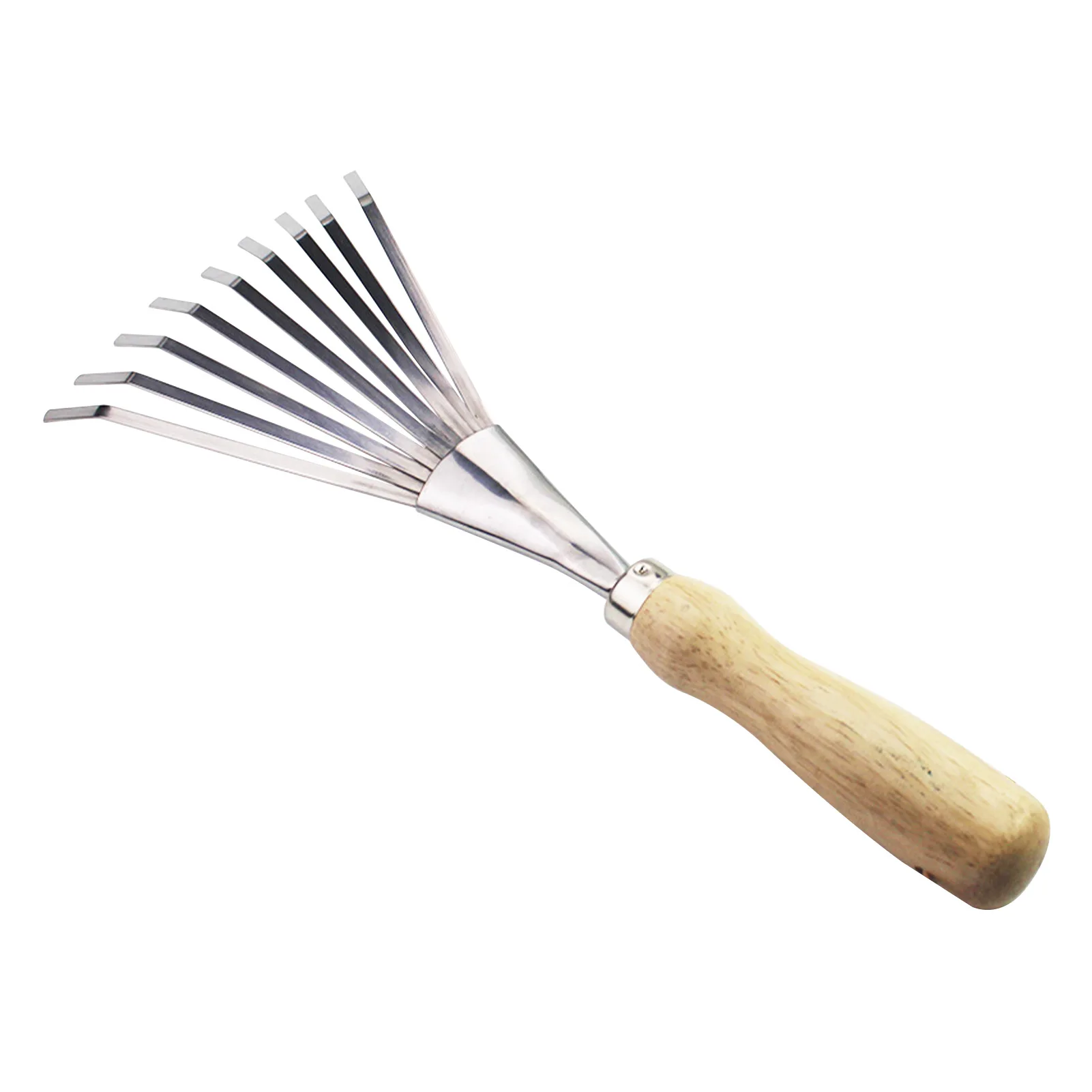 

9 Teeth With Wooden Handle Shrub Sweep Gardening Leaf Hand Tools Grass Rake Outdoor Garden Stainless Steel Picking For Lawn