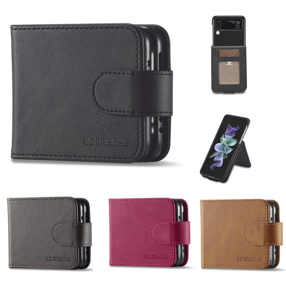 

Z Flip 3 PU Leather Case for Samsung Galaxy Z Flip 3 5G Slim Fit Luxury Shockproof Card Slots Stand Full Protection Back Cover