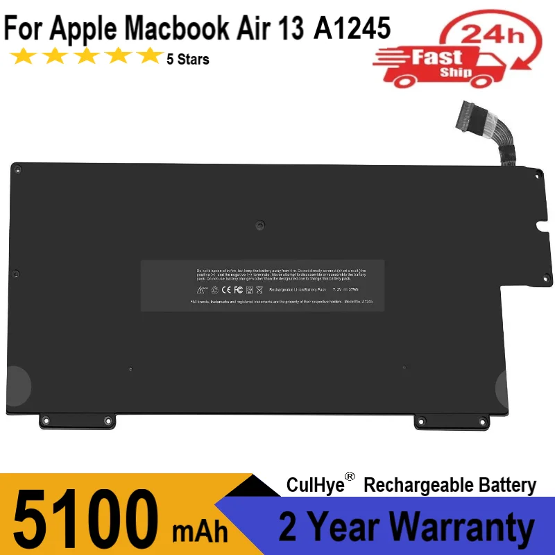 37Wh/5100mAh Replacement Battery A1245 A1237 A1304, Made for Early/Late 2008 Mid 2009 MacBook Air 13 inch MB003 MC233 MB940LL/A