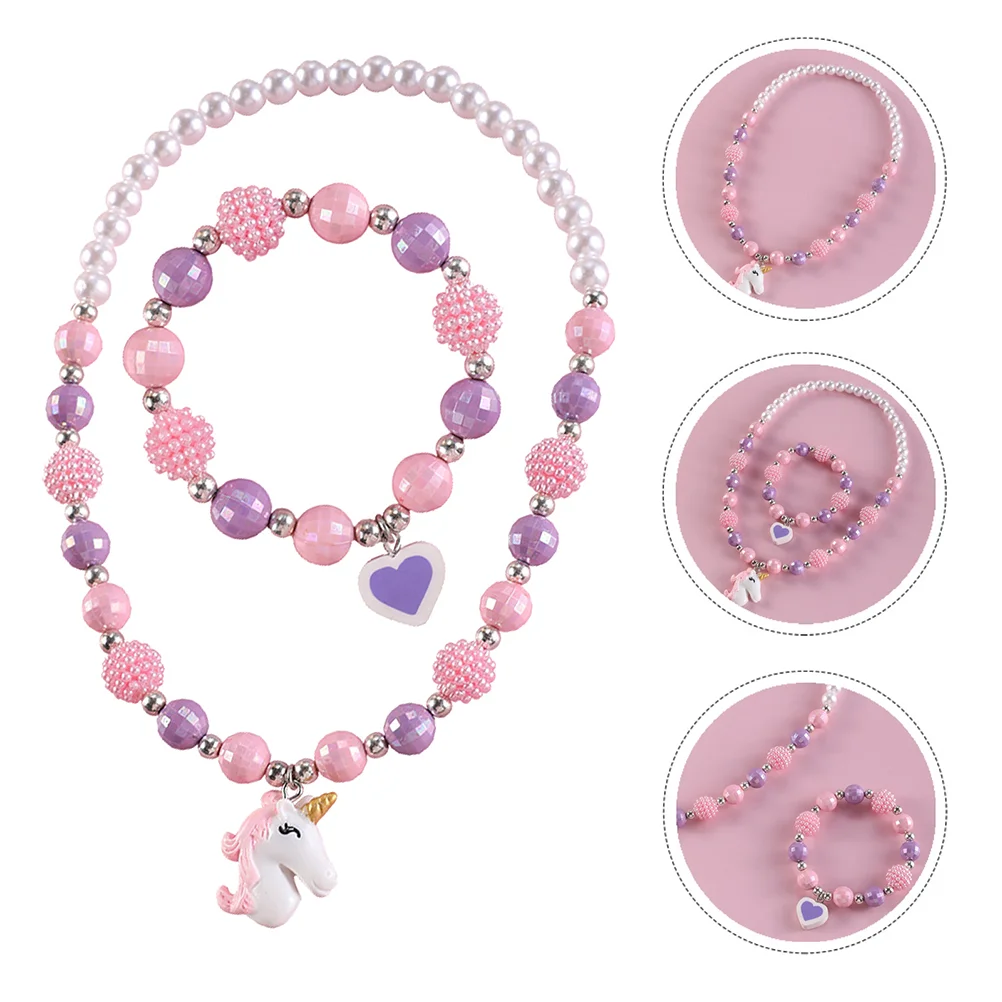 2 Pcs Baby Ornament Baby Bead Necklace Adorable Neck Pendant Children Jewelry Set Baby Bead Bracelets Children Bracelet