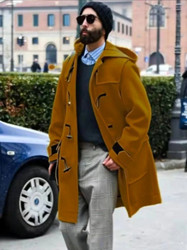 Мужская однотонная плотная Шерстяная ветровка с пряжкой из рога осенняя куртка