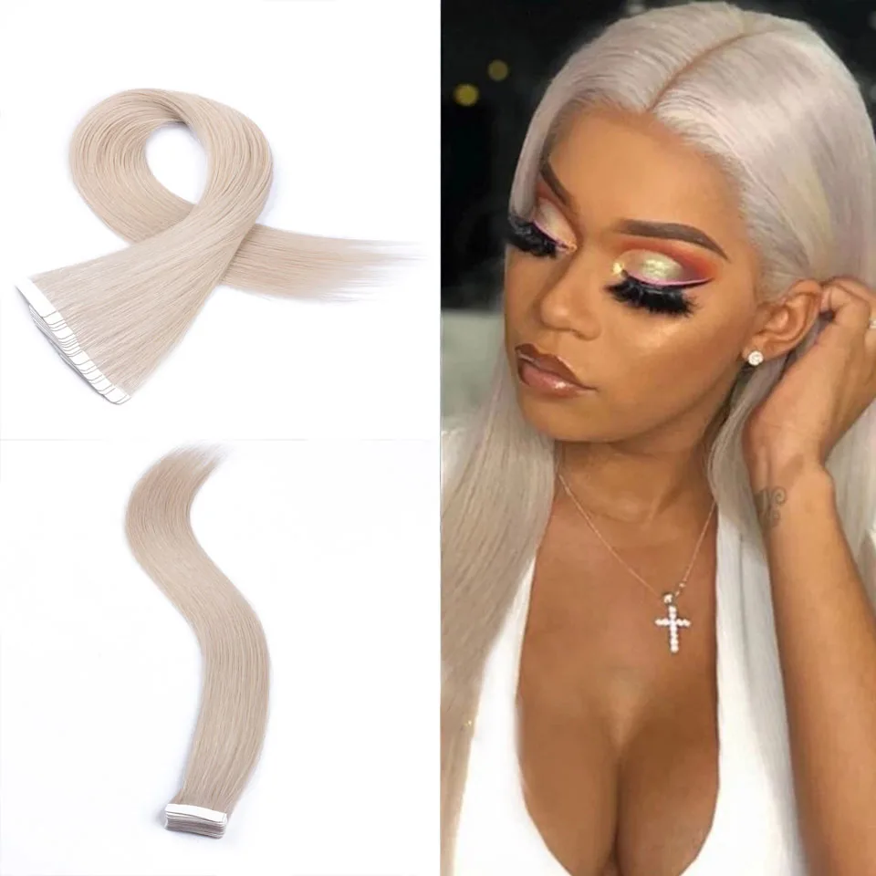 

Soft Ash Blonde Silky Straight Tape In Human Hair Extensions Skin Weft Hair Extensions Brazilain Human Hair