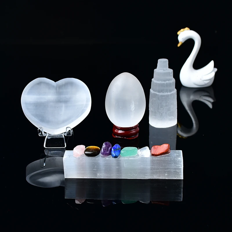 1 комплект чаши из натурального селенита белые драгоценные камни резная лампа