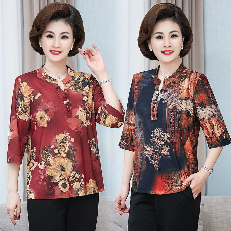 Блузка для женщин среднего возраста Новинка лета 2023 свободные элегантные