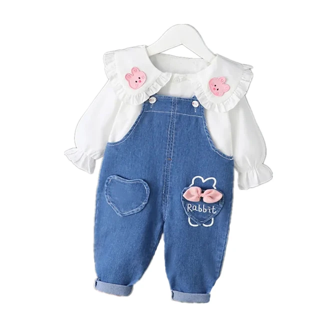 Cute Spring Autumn Children Cotton Clothes Baby Girls Suit fot cute top+ denim Pants 2Pcs/sets Out Kid Fashion Clothing sets 6