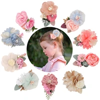 new cute girls flower petals hairclips barrettes pearl chiffon hair decorate hairpins for kids gft headwear hair accessories