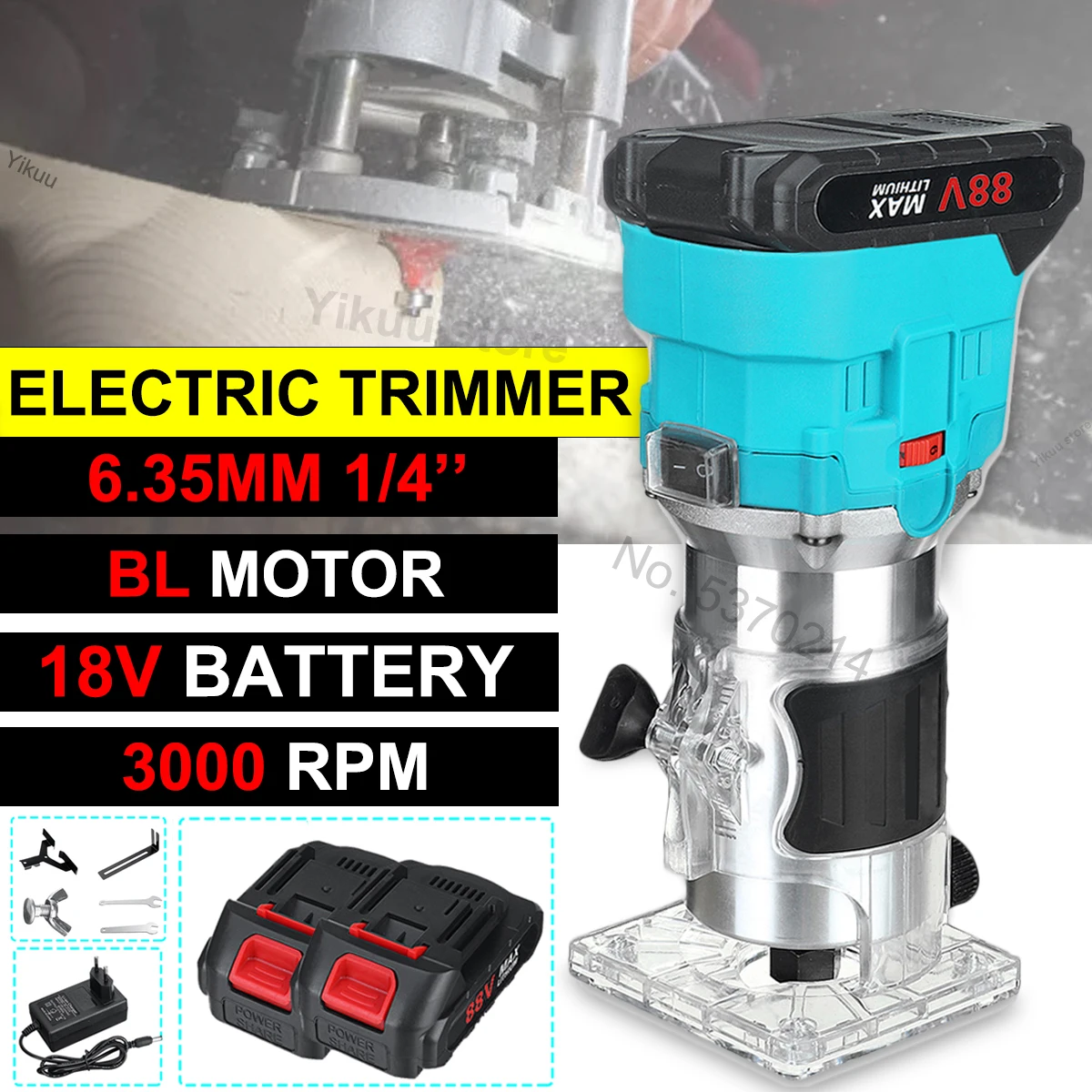 

1/4' Brushless Electric Trimmer Adjustable Cordless Engraving Slotting Carving Machine 6.35mm Wood Router for Makita 18V Battery