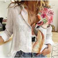 yx girl cow and flowers women linen shirt 3d printed button down shirt casual unique streewear