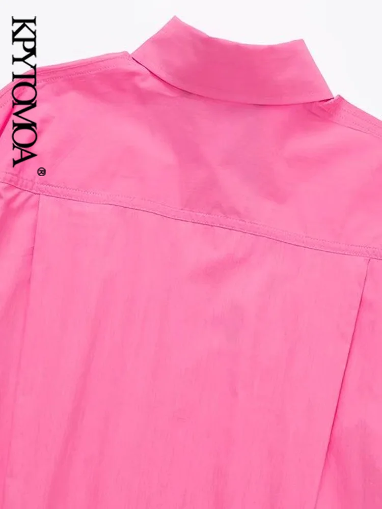 KPYTOMOA Женская мода с накладным карманом большой размер винтажная блузка длинным