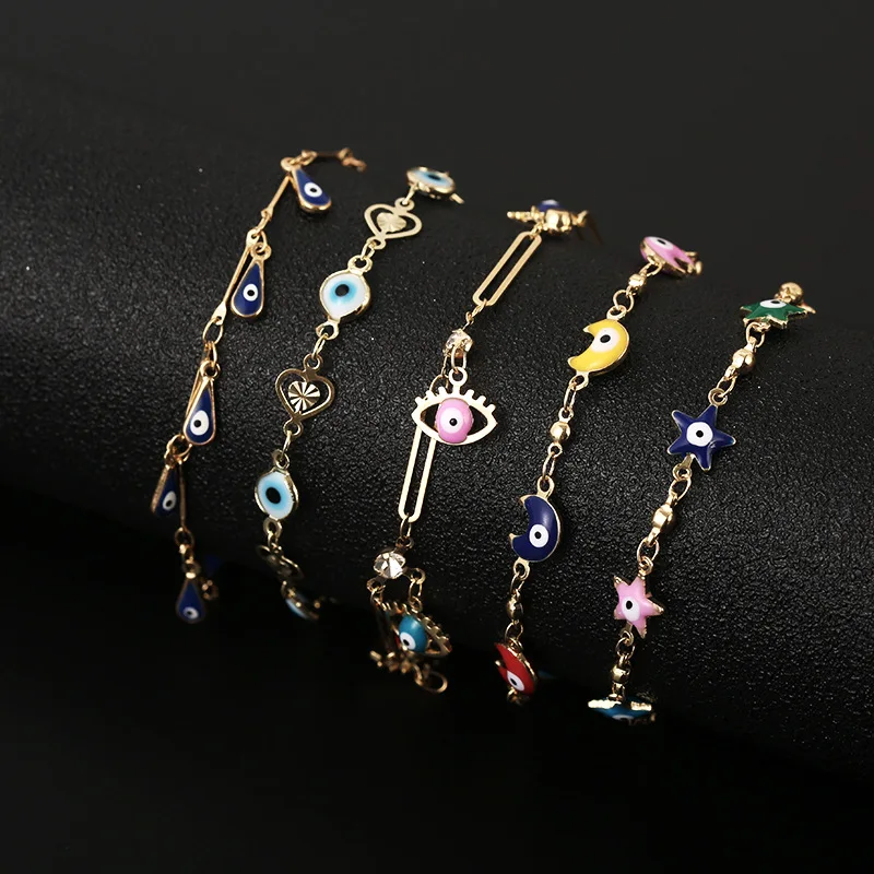 

Boho Lucky Turkish Evil Eye Fashion Bracelet for Women Simple Design Copper Plated Metal Chain Adjustable Summer Jewelry Accesso