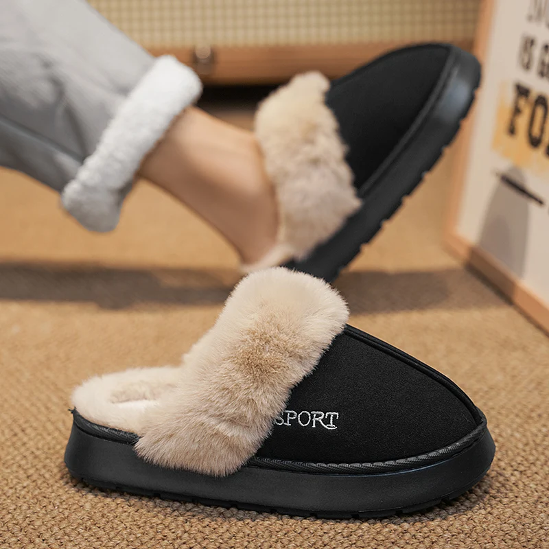 Новинка зимние плюшевые меховые тапочки для мужчин и женщин ботинки простые